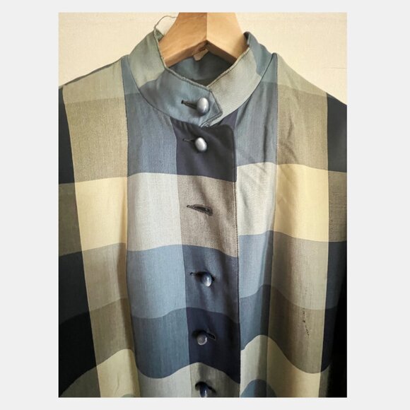 VINTAGE - Blue and Cream Checkered Drape Coat - Picture 1 of 13